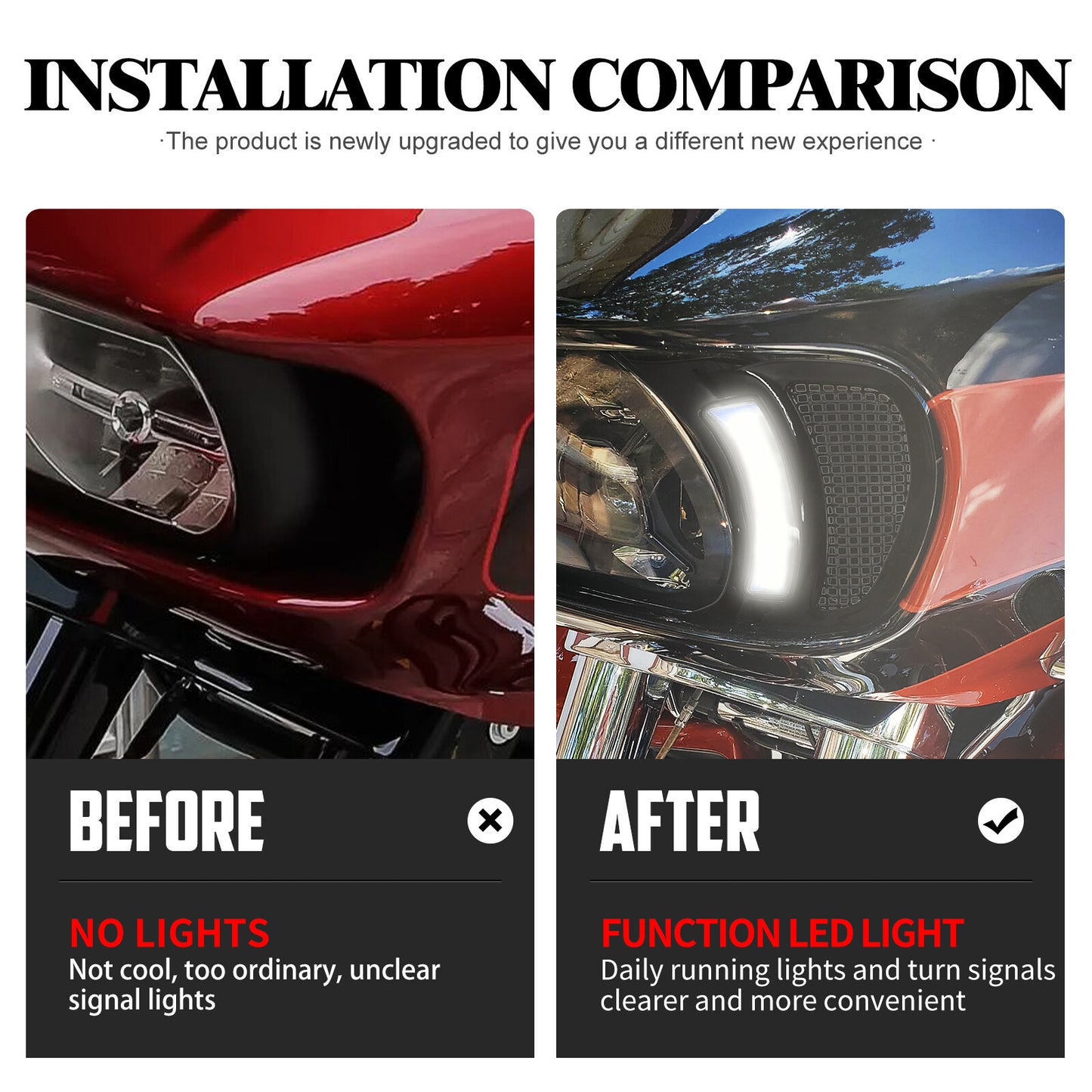 Headlight Vent Accent w/ Black Grille LED Light Fit for Harley Road Glide 15-23