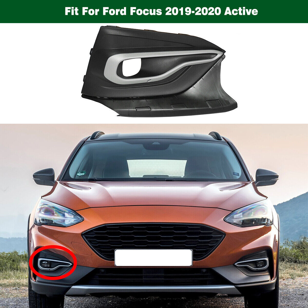 Right 7XJB-19952-U3 Front Bumper Fog Light Cover for Ford Focus 2019-2020 Active