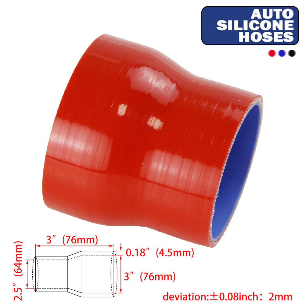 2.5 to 3 64mm - 76mm Silicone Reducer Coupler Turbo Intercooler Hose Red