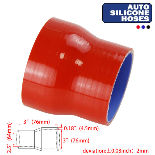 2.5 to 3 64mm - 76mm Silicone Reducer Coupler Turbo Intercooler Hose Red