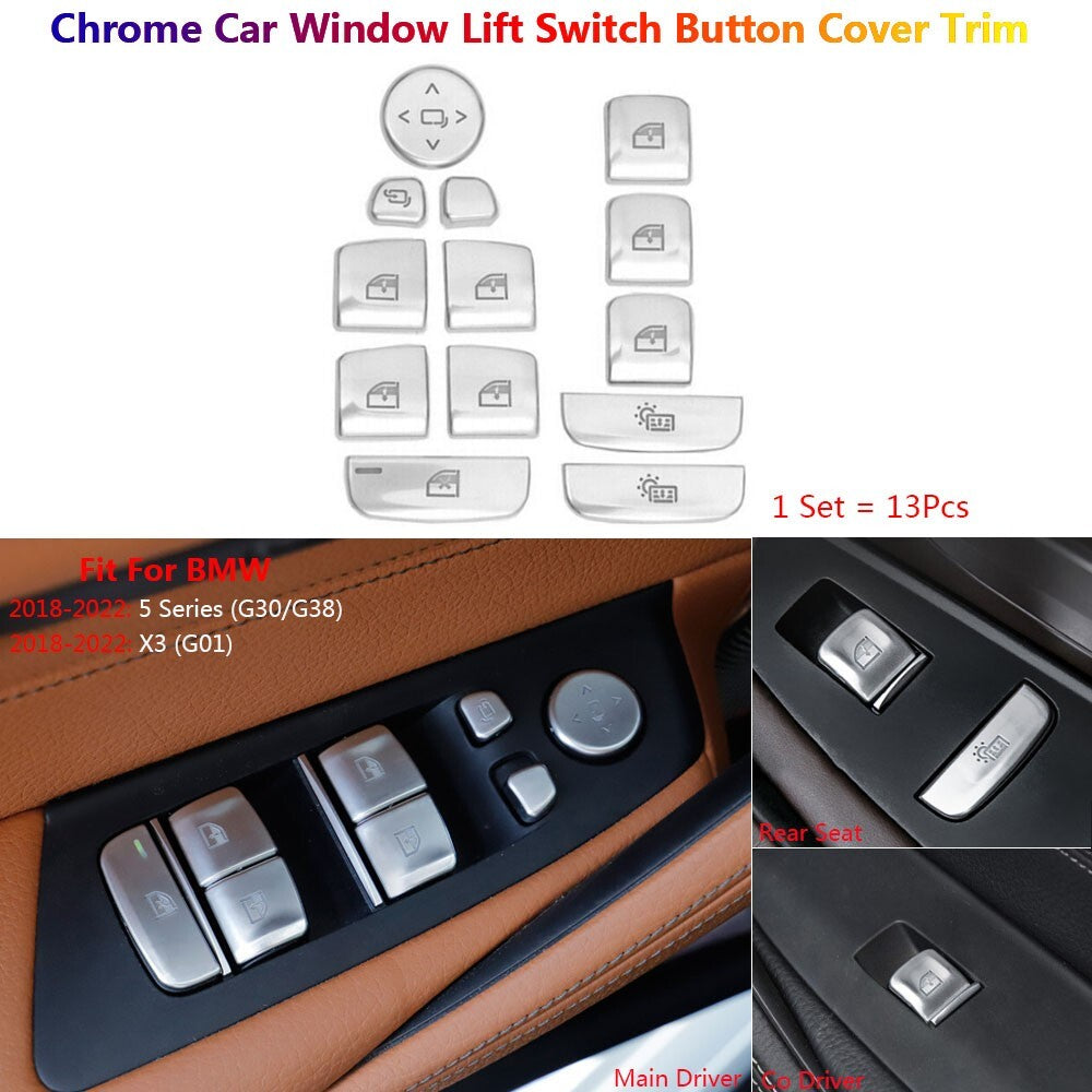 13Pcs for BMW 5 Series X3 G30 G01 Car Door Window Lift Switch Buttons Cover Trim