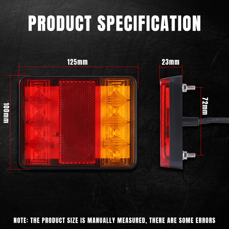 Square 8 LED Trailer Truck Tail Lights Brake Rear Stop Indicator Lamp Amber+Red