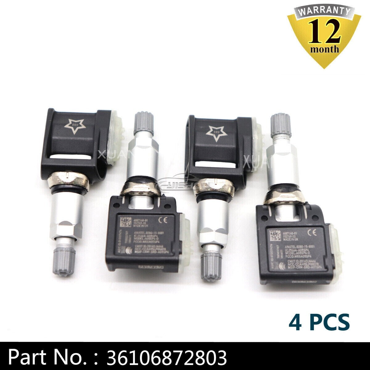 4-pack of new TPMS sensors for BMW G30, G31, G38, F90, G32, G11, G12, G01, G02, G05