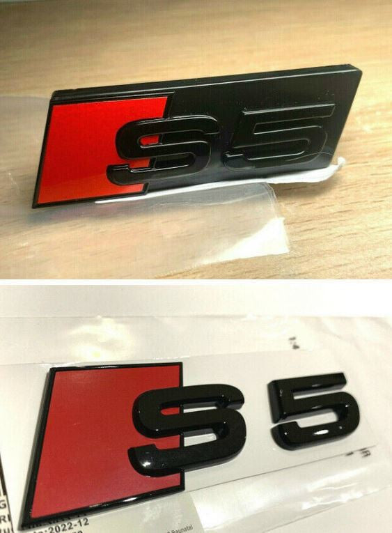 Suitable for Audi S5 for A5 rear grille mesh badges, front and rear trunk badge decals, gloss black