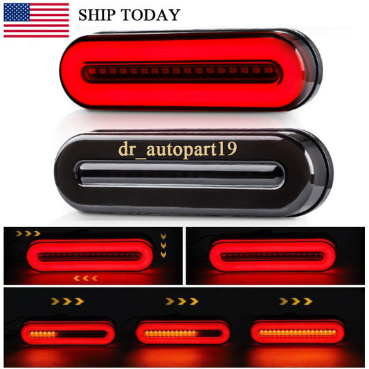 2x Red/Amber Oval 5 LED Truck Trailer RV Stop Turn Tail Brake Light Flowing DRL