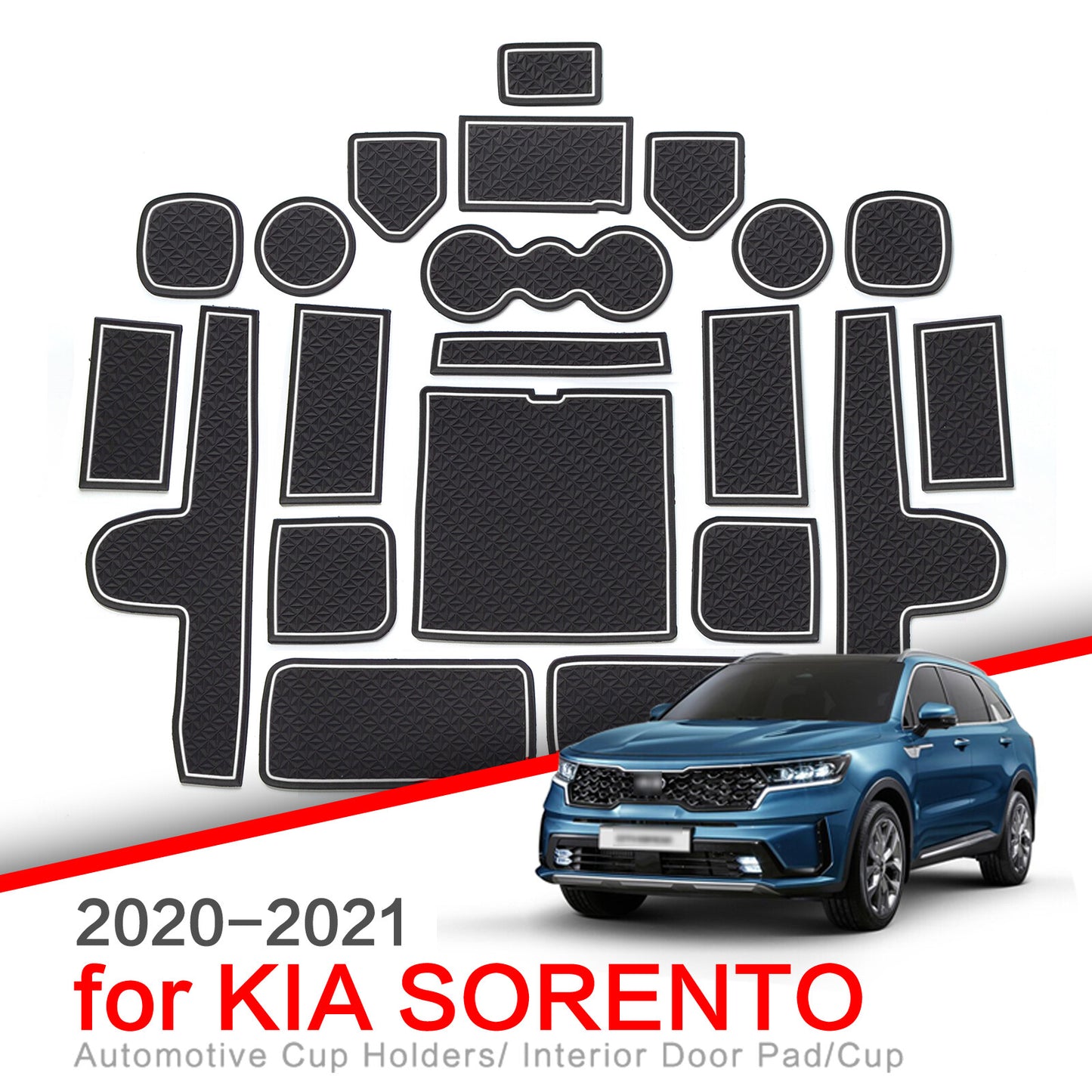 for Kia Sorento 2020 2021 Gate Slot Cup Mat Car Door Groove Anti-Slip Pad WHITE