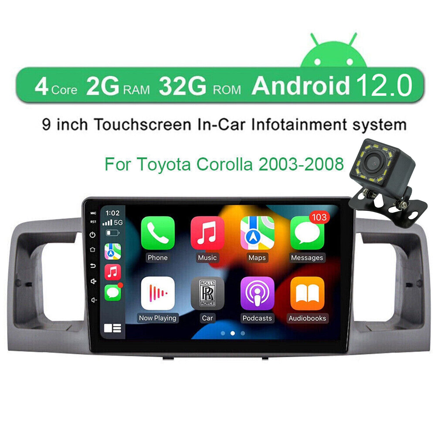 for Toyota for Corolla Android 12 Car Stereo Radio GPS Navi Carplay+Camera 2003-2008