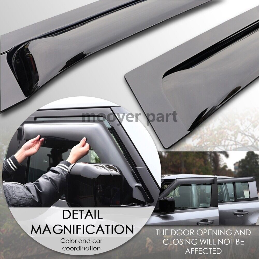 2p for Defender 90 2020-2024 Black Window Vent Visor Sun Rain Deflector Guard