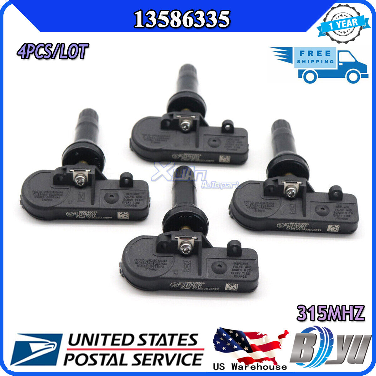 Suitable for universal TPMS tire pressure monitoring sensors 315MHz, for Chevrolet for GMC , for Buick 4-piece kit, USA.