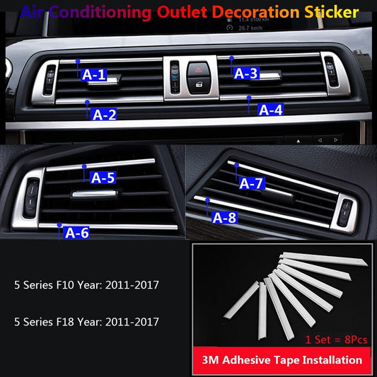 8x Stainless for BMW F10 Car Center Console Air Vent Outlet Cover Trims