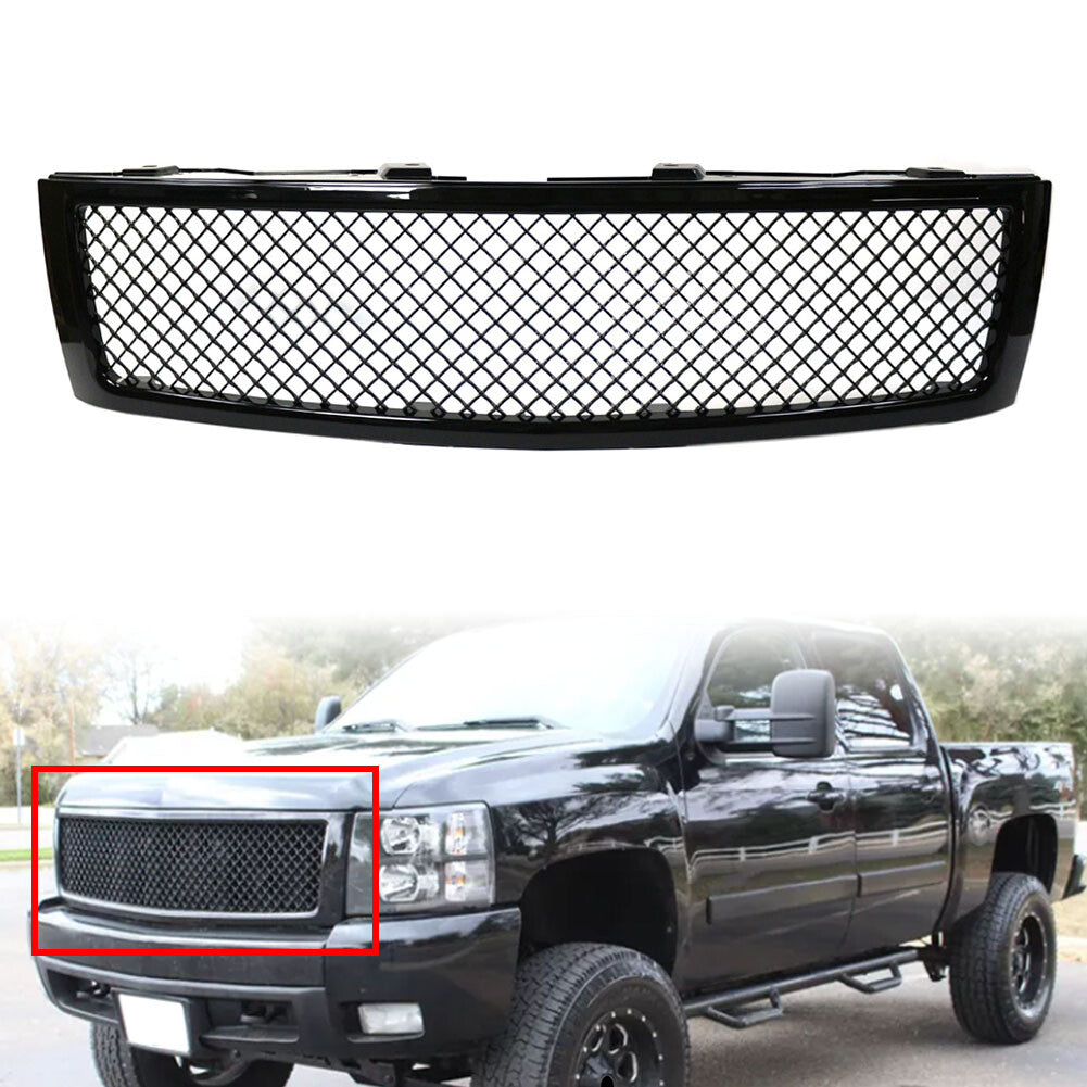 Honeycomb Mesh Front Bumper Center Grille Upper Grill for Chevy Silverado 1500