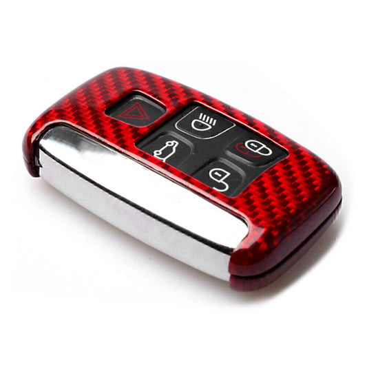 One carbon fiber for smart remote control keychain case cover for Land Rover for Jaguar Red