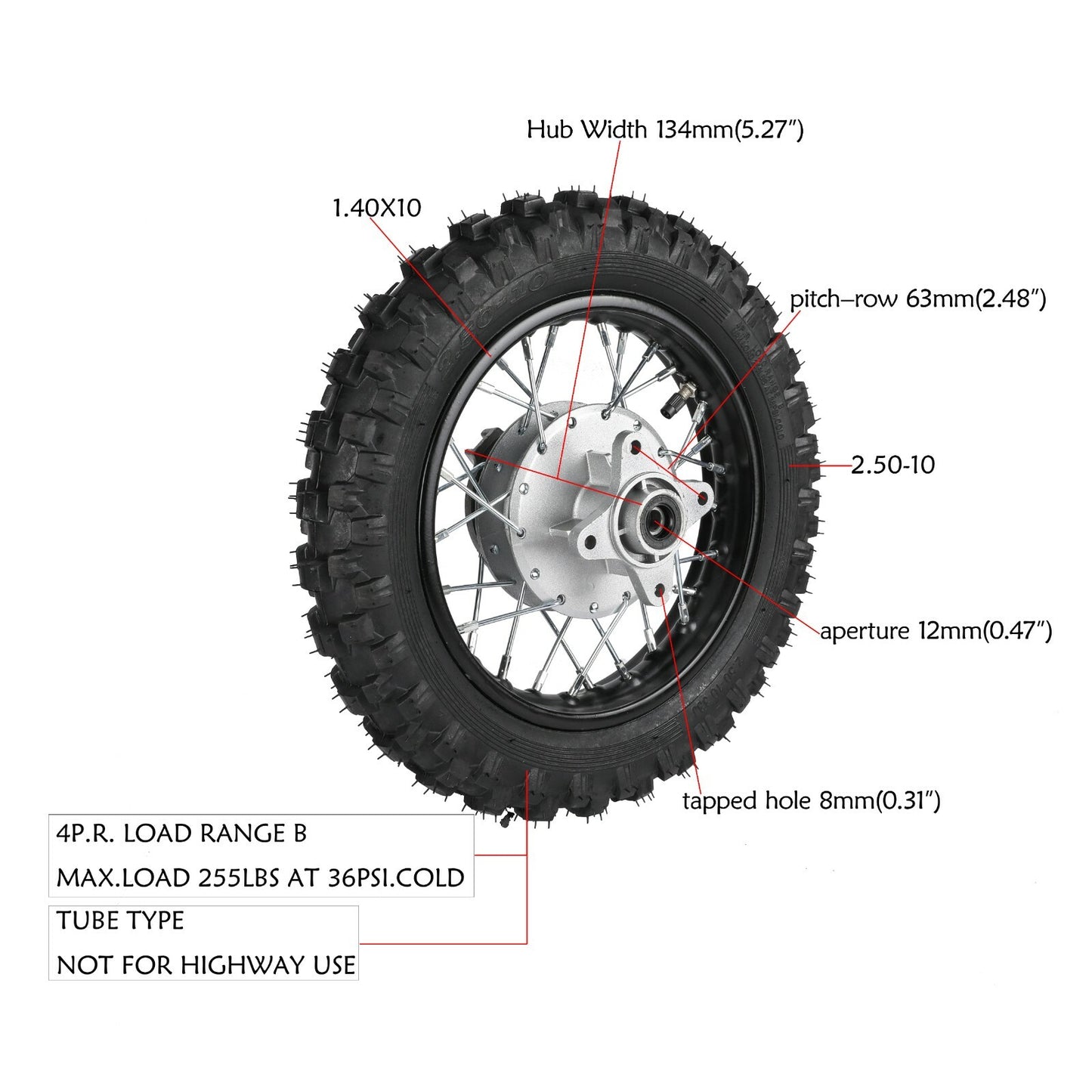 Front Back 2.50-10 Wheels Tyre Rim Drum Brake Dirt Bike CRF50 Coolster 70 TTR50