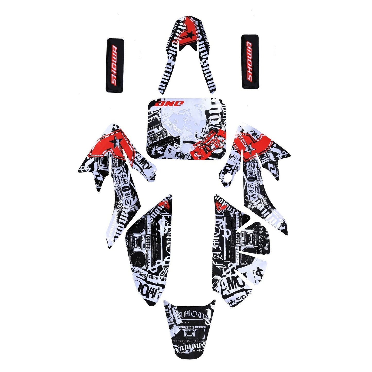 Decal graphics for 110cc and 125cc Trail Dirt bicycles and for Honda CRF50 motorcycles