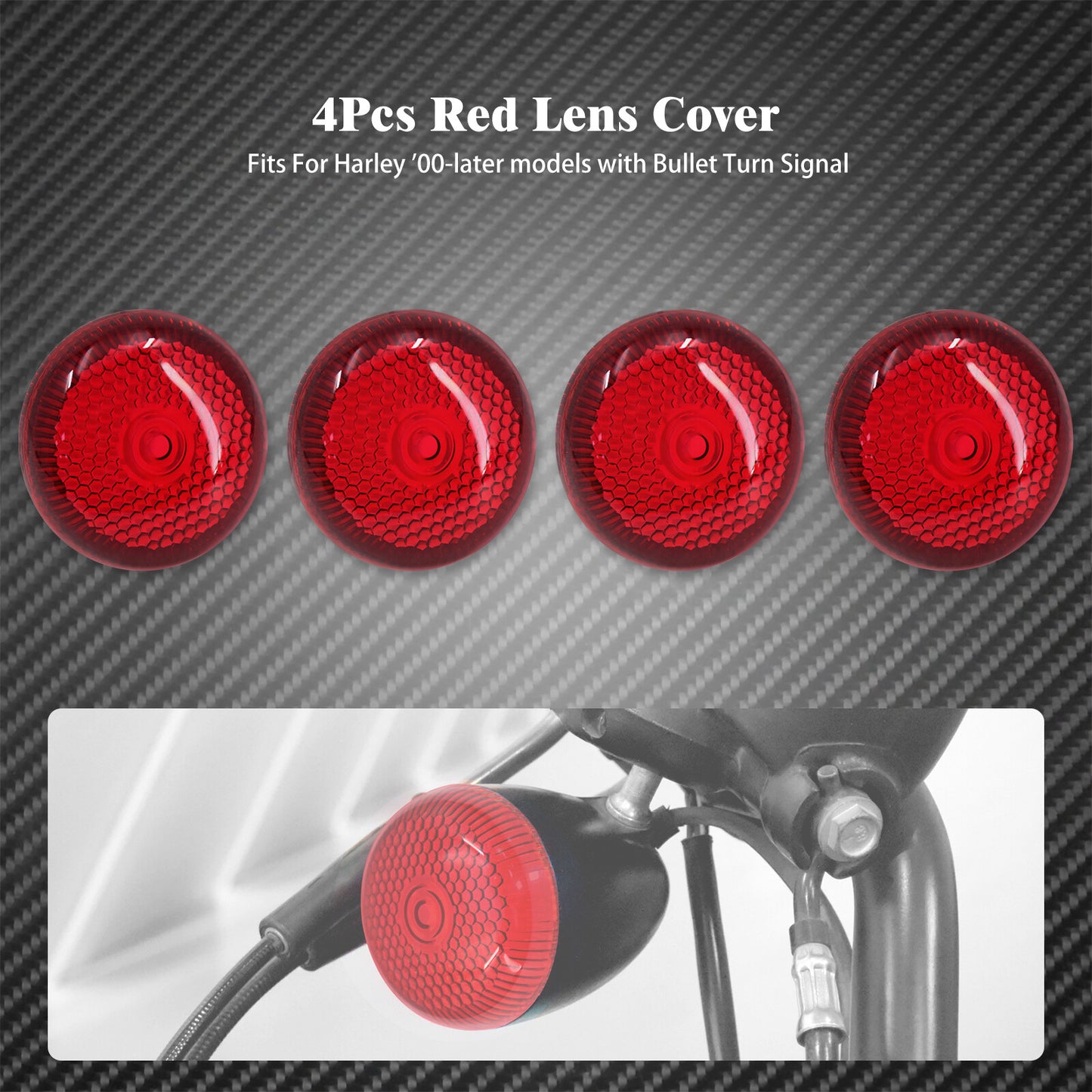 4x Red Bullet Turn Signals Light Lens Cover Fit for Harley Dyna Softail Touring