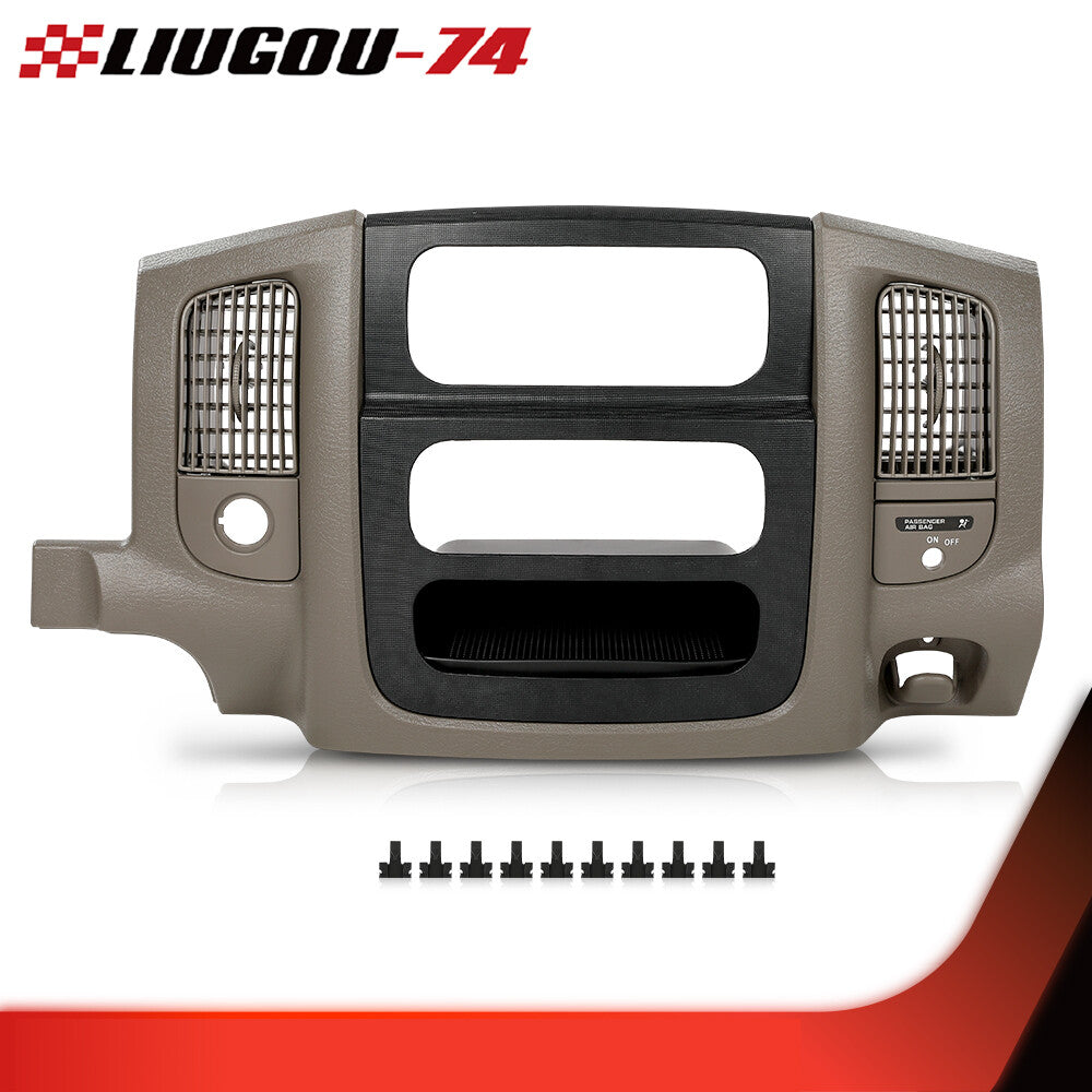 Suitable for 02-05 for Dodge for Ram Beige Dash radio bezel, climate trim panel, vents, and storage.
